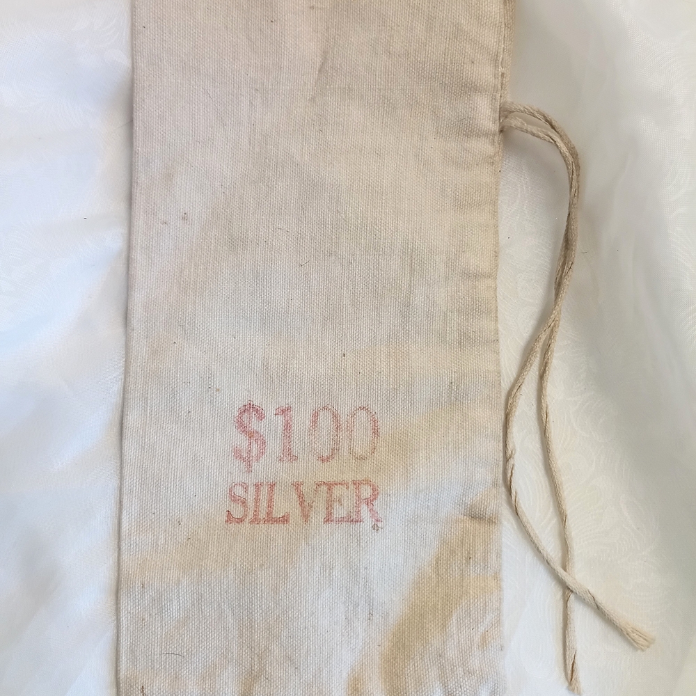 Vintage $100 Silver Bank Money Bag - Neutral Canvas - Picture 2 of 3